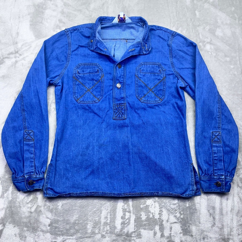 VTG U Turn Europe Craft Denim Pullover Shirt Sz M Hong‎ Kong Western Workwear